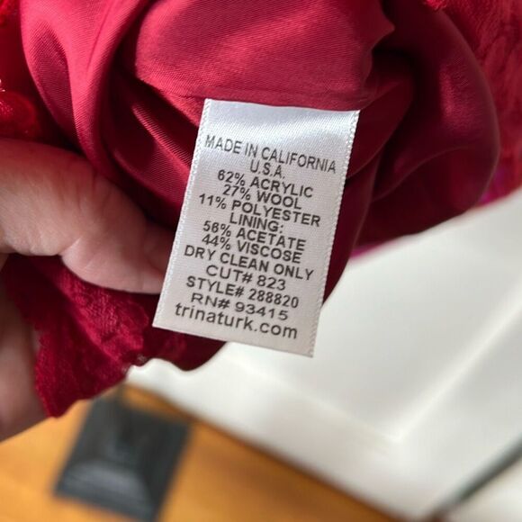 Trina Turk Mod Geometric Red Wool Skirt Size 8 - Picture 4 of 5